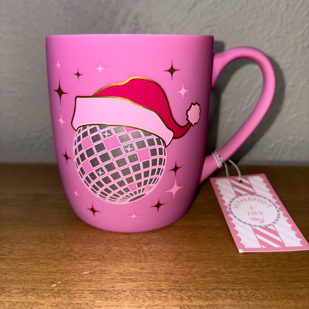 Peppermint & Pine Matte Pink Christmas Double-Sided Disco
Ball Coffee Mug
